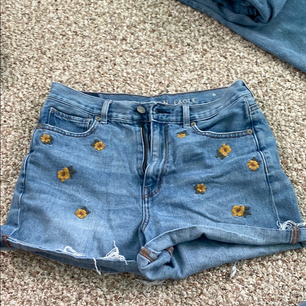 American Eagle Floral Embroidered Denim Shorts